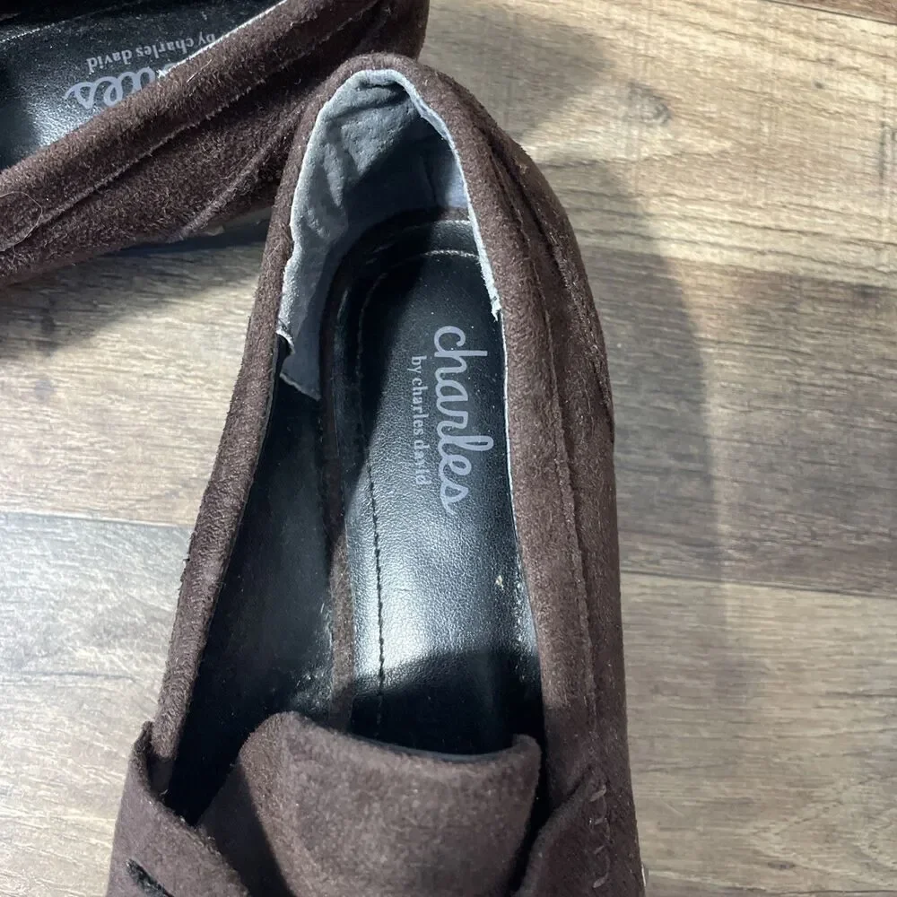 Charles by Charles David Boy Brown Suede Penny Loafers Size 7.5 M Silver Studs